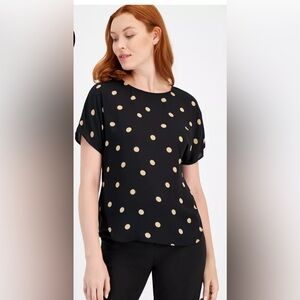Anne Klein Black and Tan Polka Dot Blouse